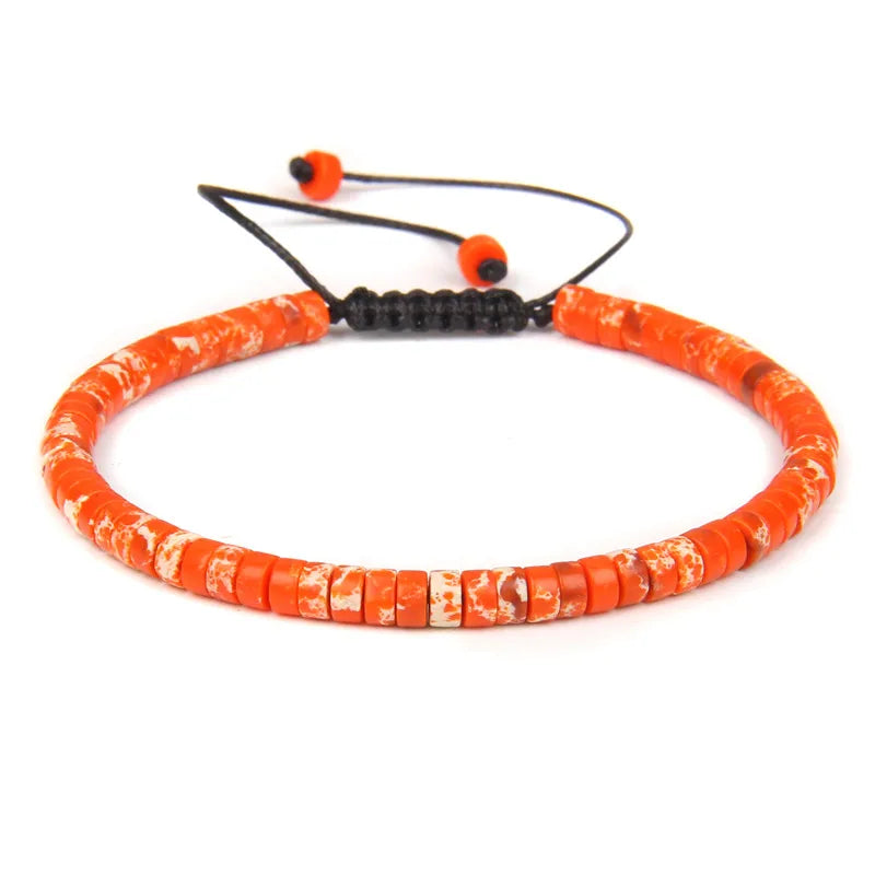 Tejesa  Natural Blue Emperor Stone Beads Woven Bracelet Polished Flat Shape Adjustable Rope Lady's Gift Beaded Bracelet