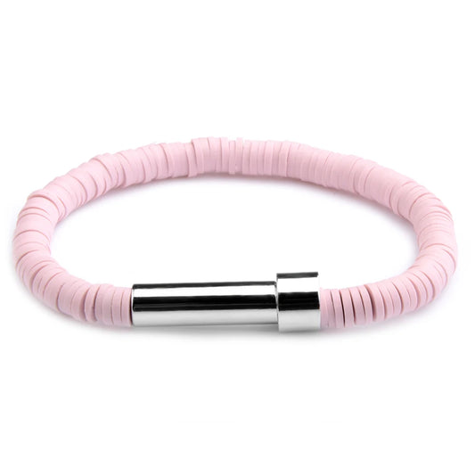 Hemasa Pink Flat Round Polymer Clay Beads Bracelets&Bangles For Women