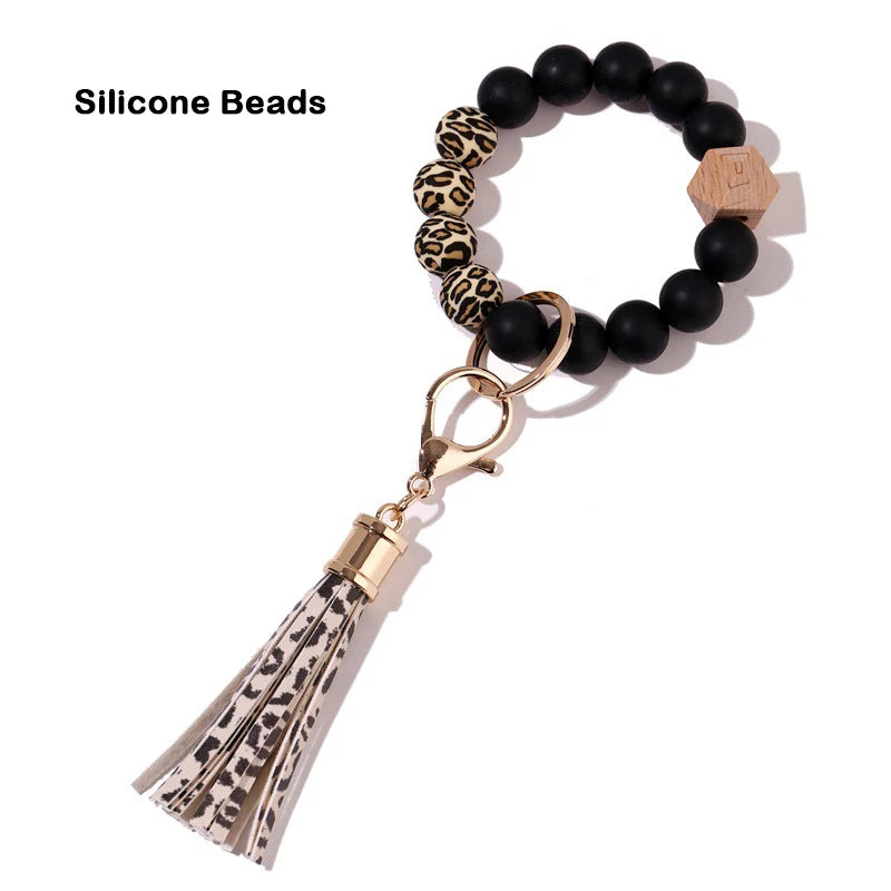 Silicone Keychain For Keys Tassel Wood Beads Bracelet Keyring For Women Accessories Multicolor Keychain Wholesale Hot Sale 2022
