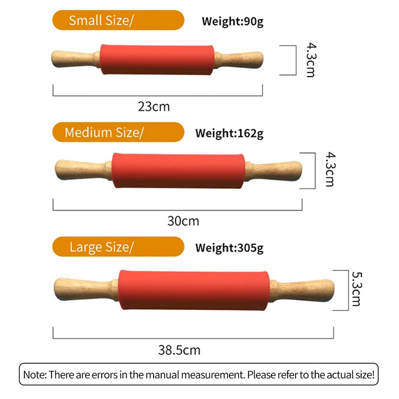 Tejesa Non-Stick Silicone Rolling Pin/ Wooden Handle Pastry Dough Flour Roller Kitchen Cooking Baking Pin