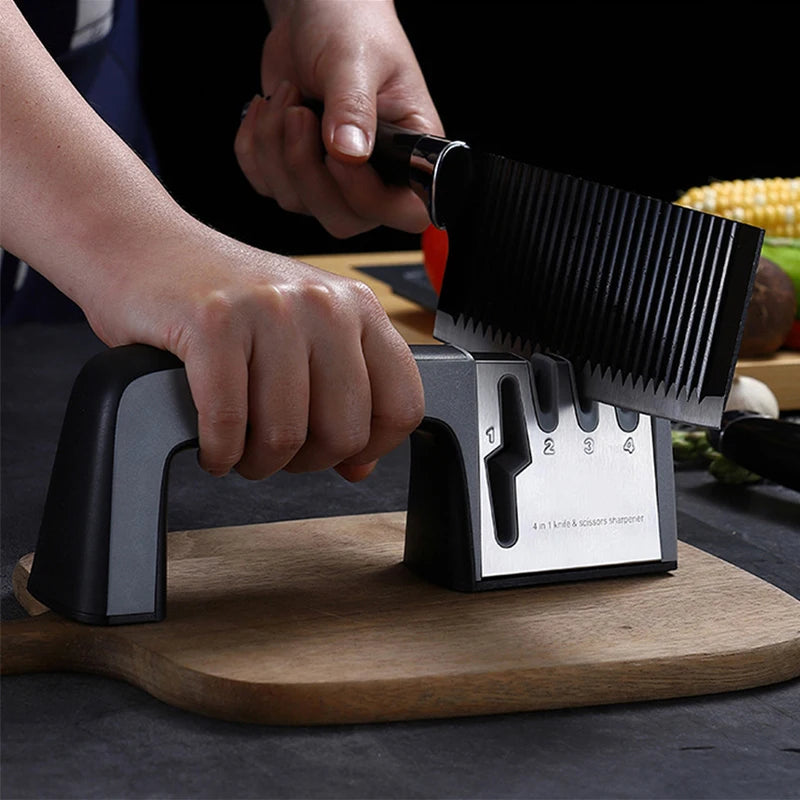 Tejesa 4 In1 Knife Sharpener Diamond Coated Fine Ceramic Kitchen Knife Shears Scissors Sharpening Stone With Non-Slip Base Kitchen Tool