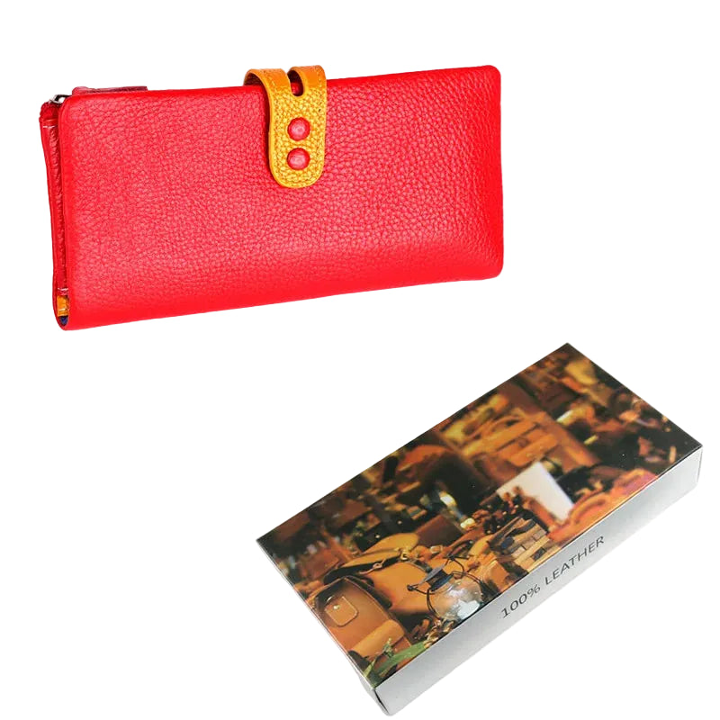 Tejesa Genuine Leather Long Clutch Ladies Purse with Zipper Pocket/ Colorful Phone Wallet