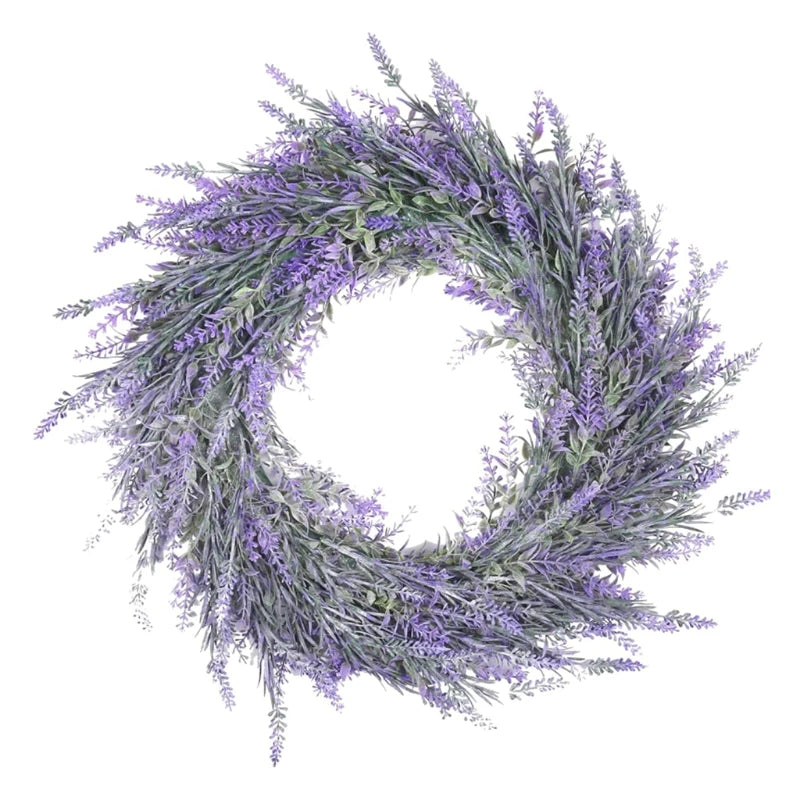 18" Artificial Lavender Wreath Fake Lavender Flower Wreath for Front Door Farmhouse Door Wreath Summer Hanging Wall Window