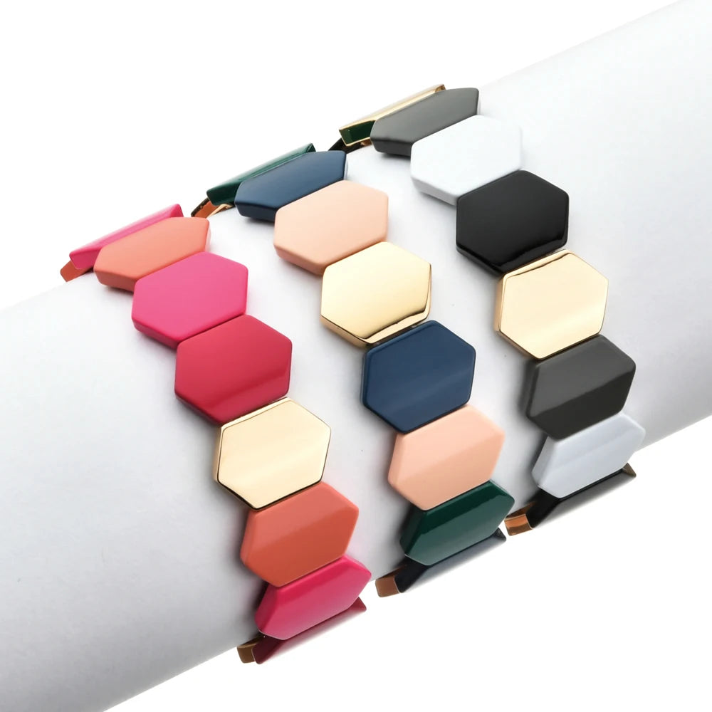 Hemasa  Big Geometric Enamel Tile Beaded Bracelet for women/girls