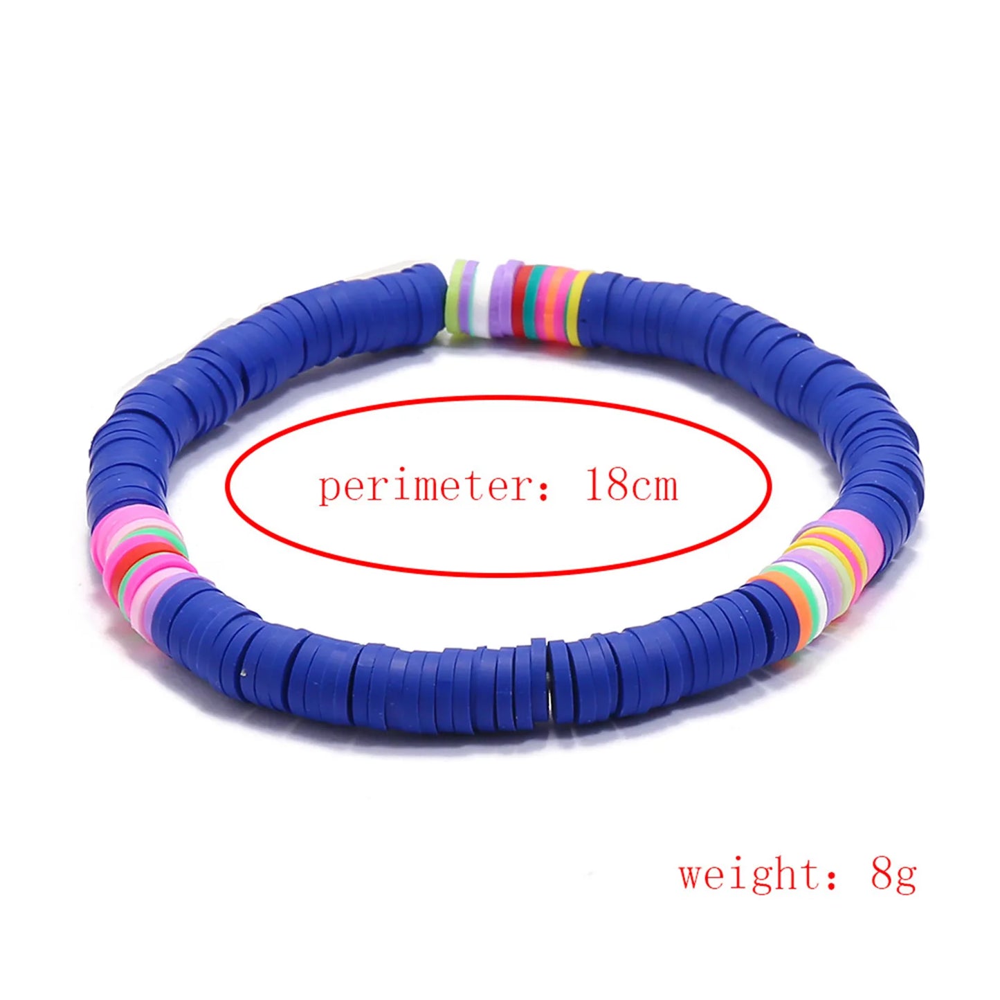 Multicolor Polymer Clay Bohemia Dainty Bracelets For Women Delicate Bracelets Beaded Round 18cm(7 1/8") long, 1 Piece