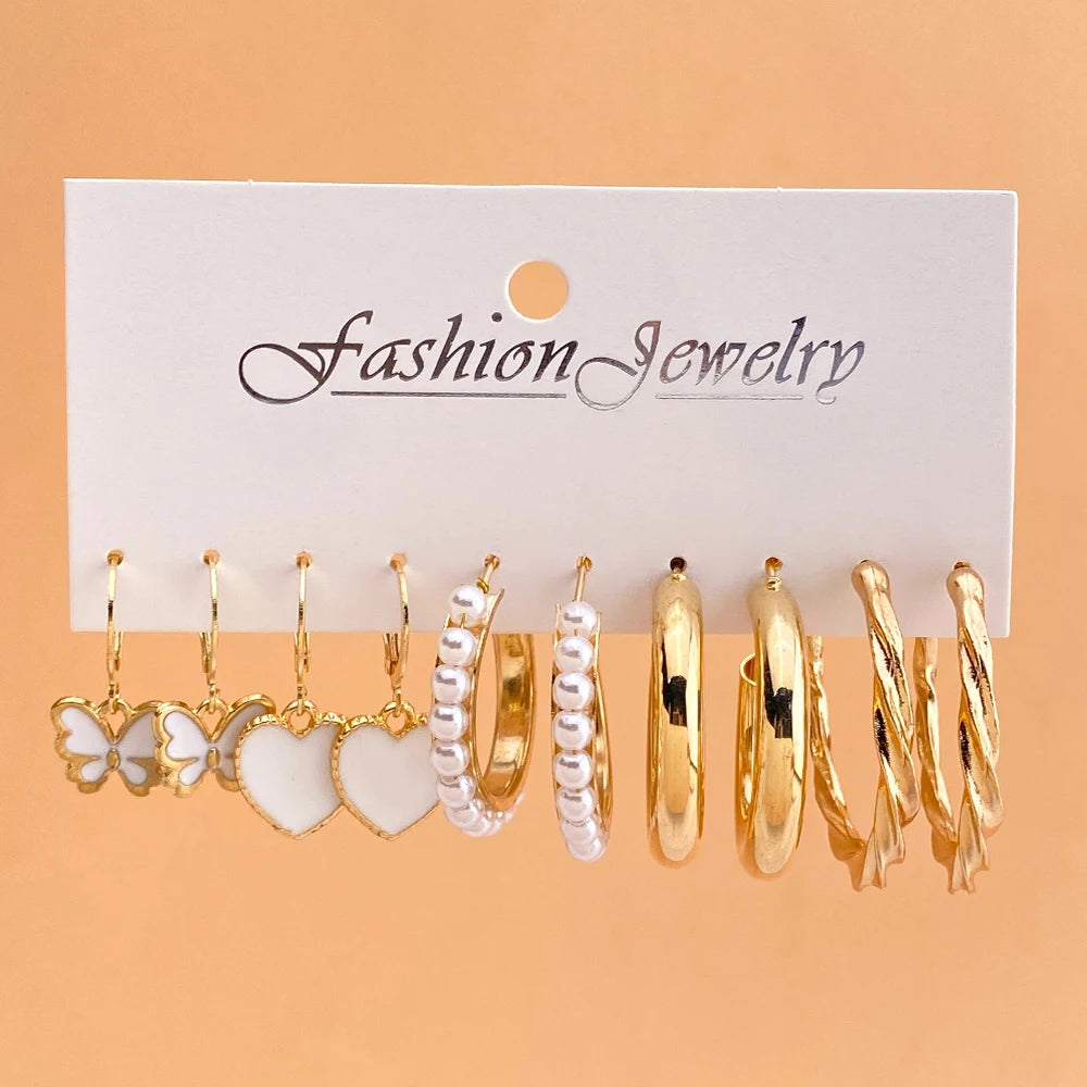 Hemasa Gold Color Metal Hoop Earrings Set For Women
