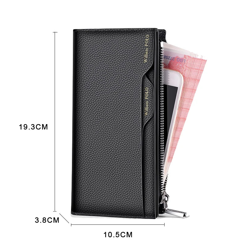 Hemasa Long Wallet Men Clutch Bag With Strap Leather Men's Phone Credit Card Luxury Removable Card Holder Wallet