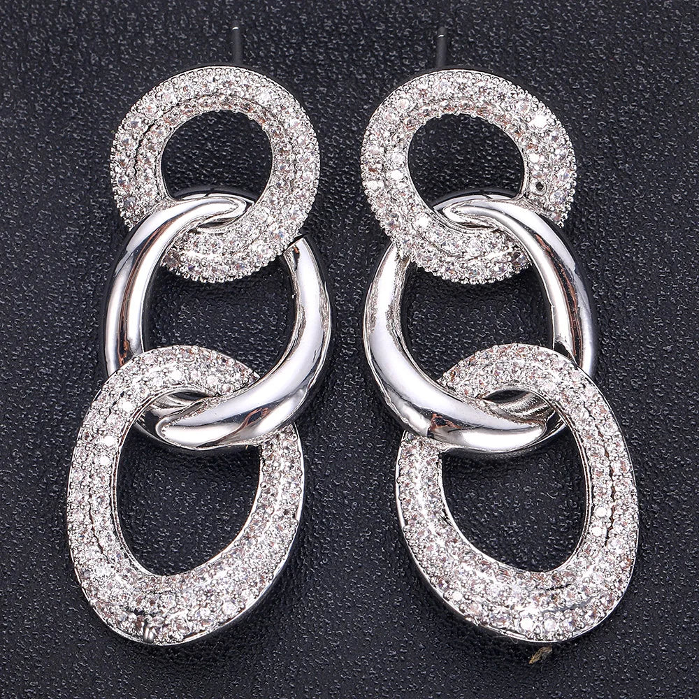 JANKELLY  Bohemian Vintage Tassel Chunky Link Earrings For Women 2019 Fashion Geometric Round Earrings ZIRCON Cross Earring Jewe