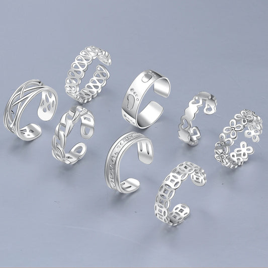 Hemasa 8PCS Foot Ring Gifts Adjustable Open Toe Rings Set for Women /Girls