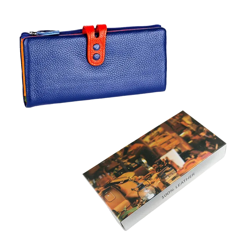 Tejesa Genuine Leather Long Clutch Ladies Purse with Zipper Pocket/ Colorful Phone Wallet