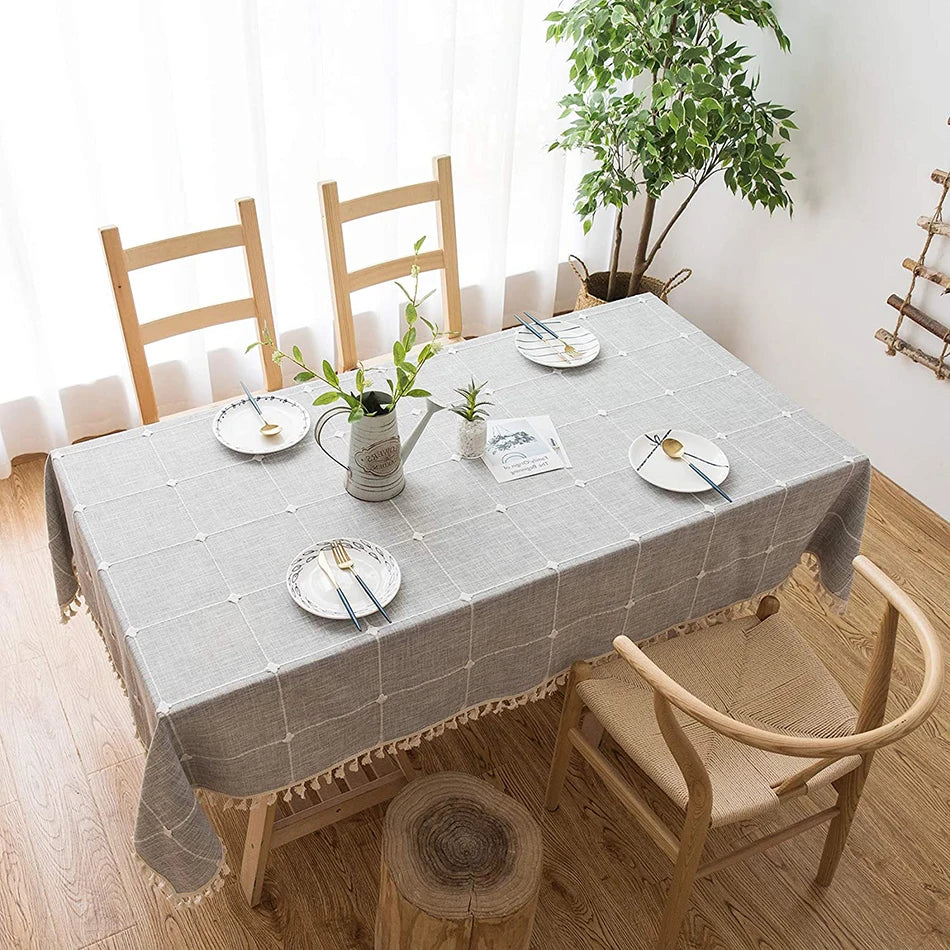 Tablecloth Embroidered Ribbons Rectangle Size Heavy Table Cover Cloth for Kitchen Dinner Restaurant Wedding Party Decoration