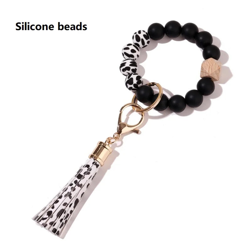 Silicone Keychain with Safe Card Picker Rainbow Color Silicone Beads Women Keyrings Barcelet Fashion Keychains For Keys Bag Car