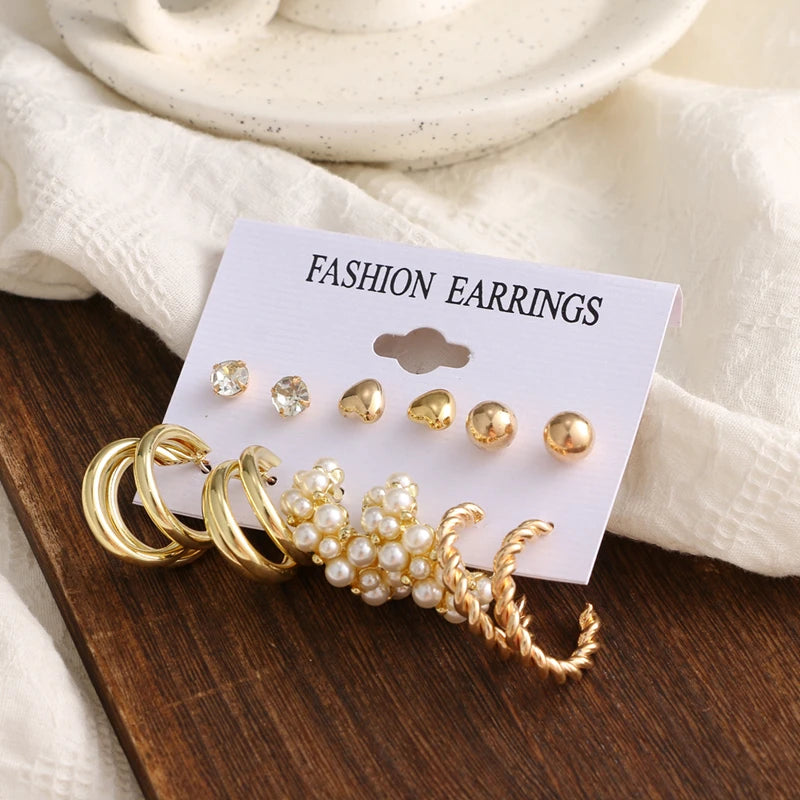Hemasa Gold Color Pearl Acrylic   Drop Earrings Set For Women