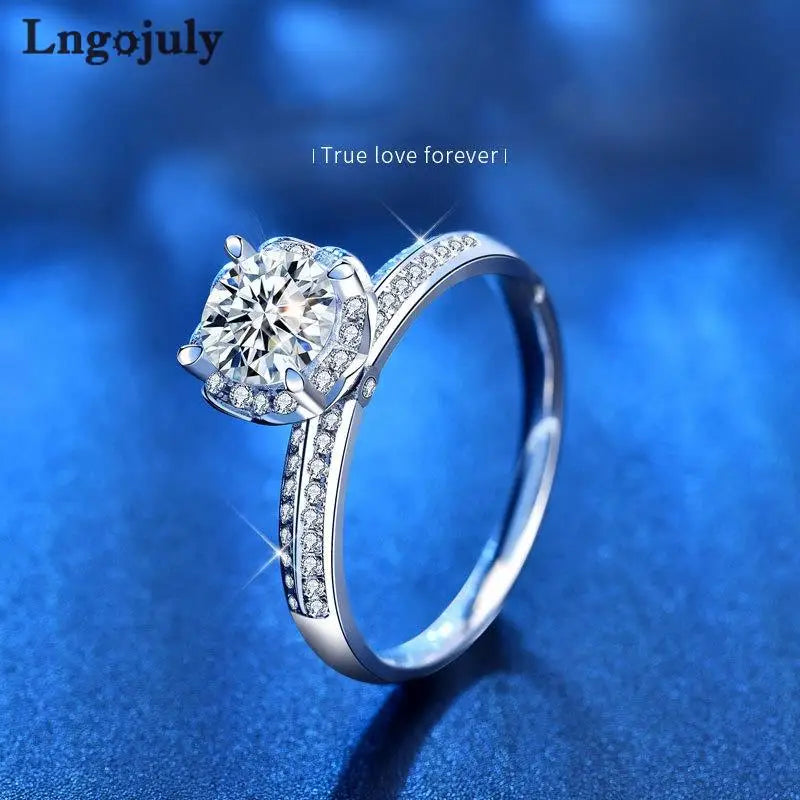 Hemasa  925 Sterling Silver Women Ring 1 Carat Moissanite Ring For Women/ Luxury Engagement Party Wedding Ring