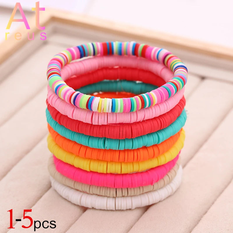 Hemasa 9Pcs Multi colour polymer clay Flat Beads Bracelet for Women