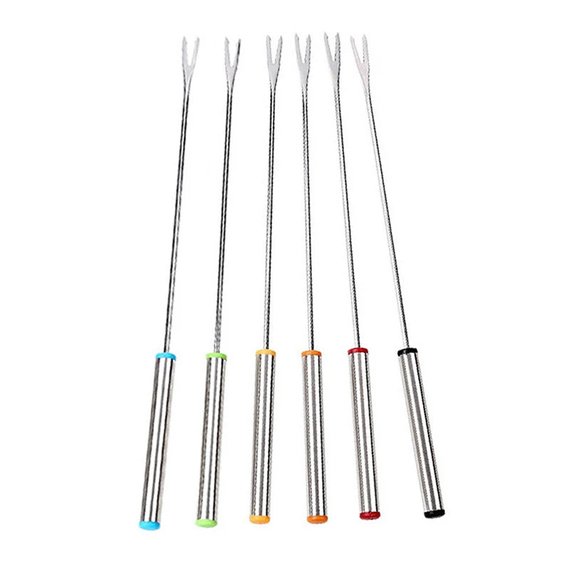 Tejesa 12Pcs Stainless Steel Chocolate Fork Cheese Pot Hot Forks Cake Fruit Dessert Fork Set Fondue BBQ Meat Skewer Kitchen Accessories