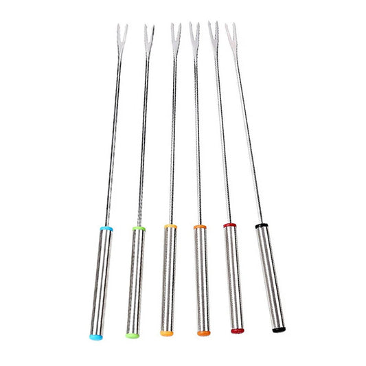 Tejesa 12Pcs Stainless Steel Chocolate Fork Cheese Pot Hot Forks Cake Fruit Dessert Fork Set Fondue BBQ Meat Skewer Kitchen Accessories