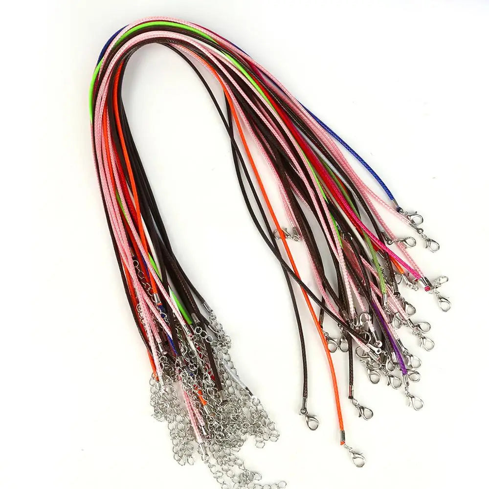10Pcs 1.5/2mm Cotton Waxed Cord Adjustable Braided Rope String Necklace Chain with Lobster Clasp DIY Jewelry Making Handmade