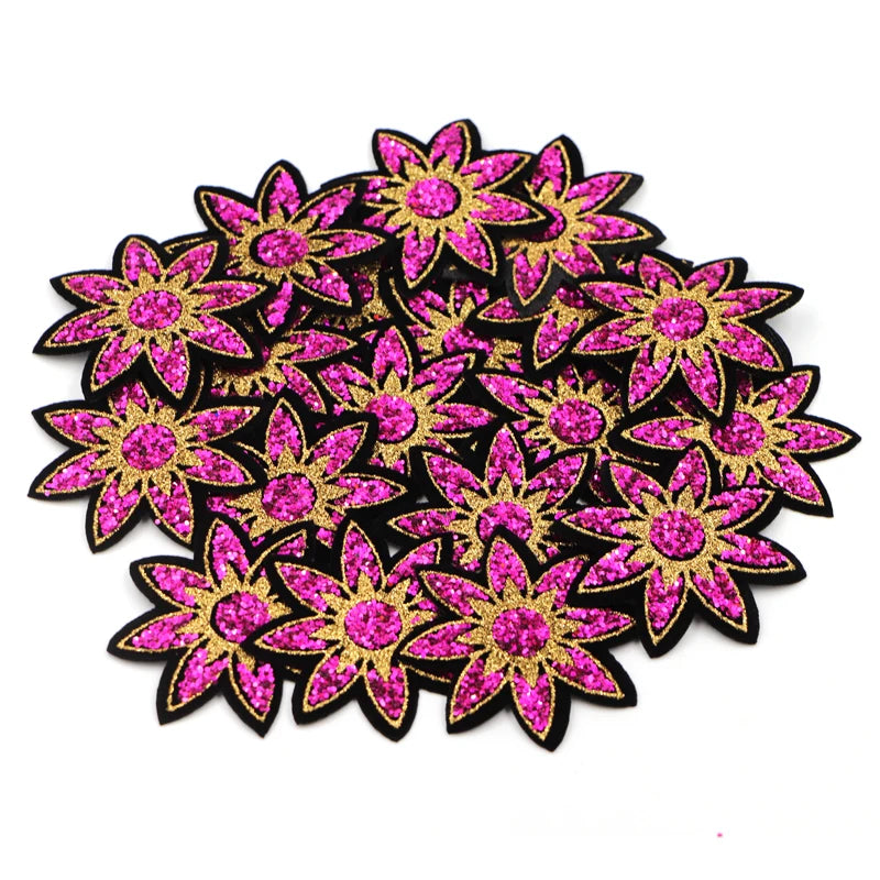 5Pcs/lot 6cm Sequined Rose Red Flower Sticker For Clothes Thermo Badge Appliques  Iron On Patch For Jeans Bags Shirt Diy