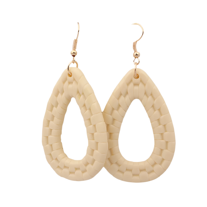 Hemasa European Fashion Water Drop Earring for Women/ Rattan Braid Black Beige Color Hollow Oval Ear rigns
