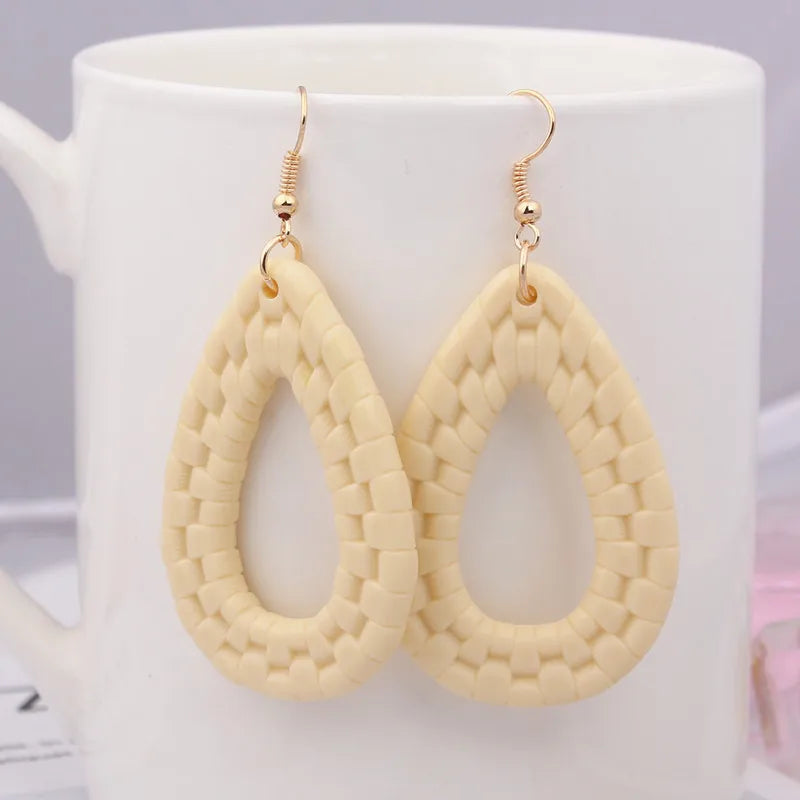 Hemasa European Fashion Water Drop Earring for Women/ Rattan Braid Black Beige Color Hollow Oval Ear rigns
