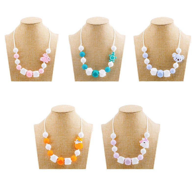 Bite Bites 1pcs Baby Teething Necklace Food Grade Silicone Beads Long Chain Baby Goods Silicone Bead Nurse Gift For Baby Teether