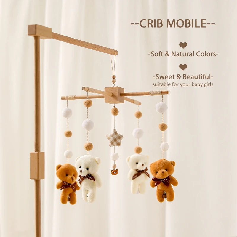 Hemasa Baby Crib Mobiles /Wooden Bed Bell Newborn Stroller Rattles Toy Cartoon Plush Toy 0-24M Infant Baby Boy Girls Toys Bed Bell