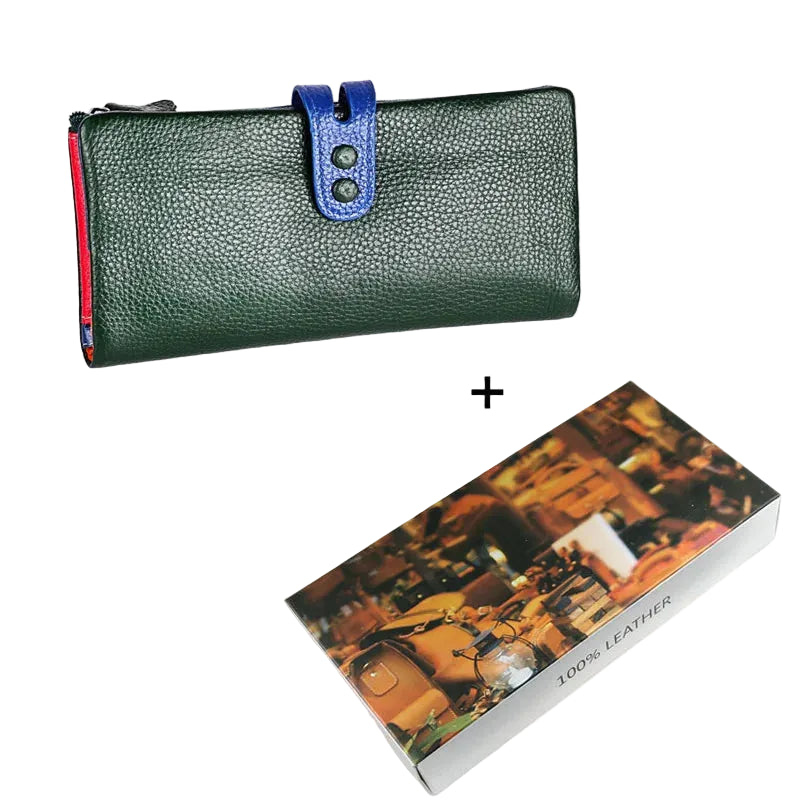 Tejesa Genuine Leather Long Clutch Ladies Purse with Zipper Pocket/ Colorful Phone Wallet