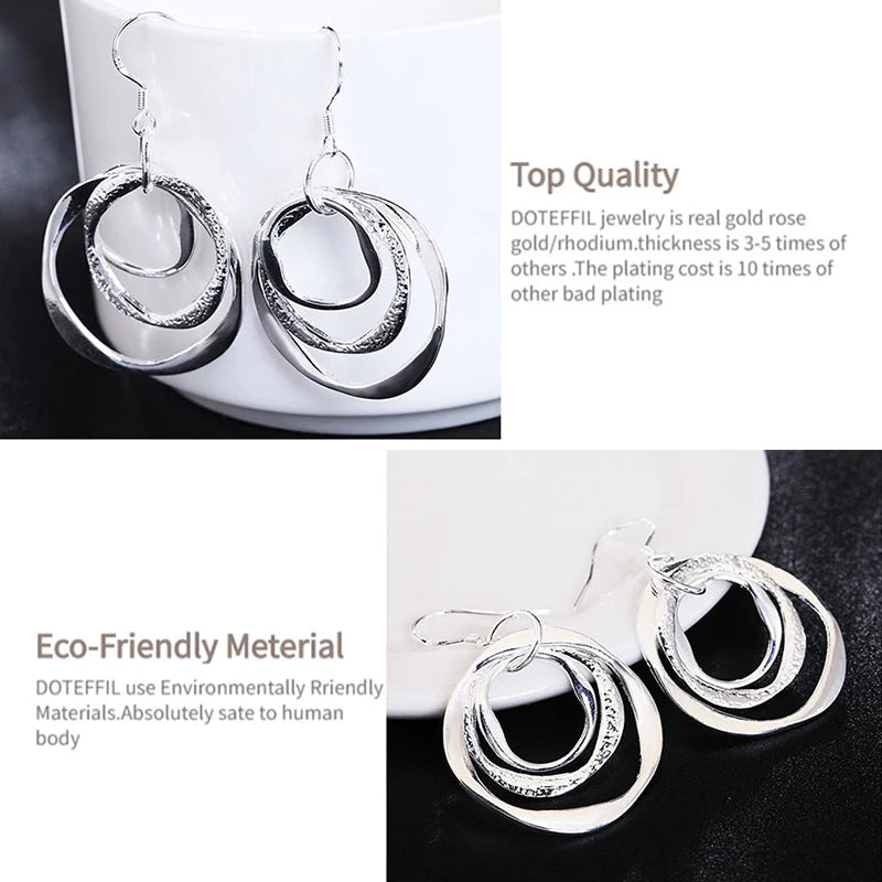 Hemasa 925 Sterling Silver Three Circle Drop Earring For Women