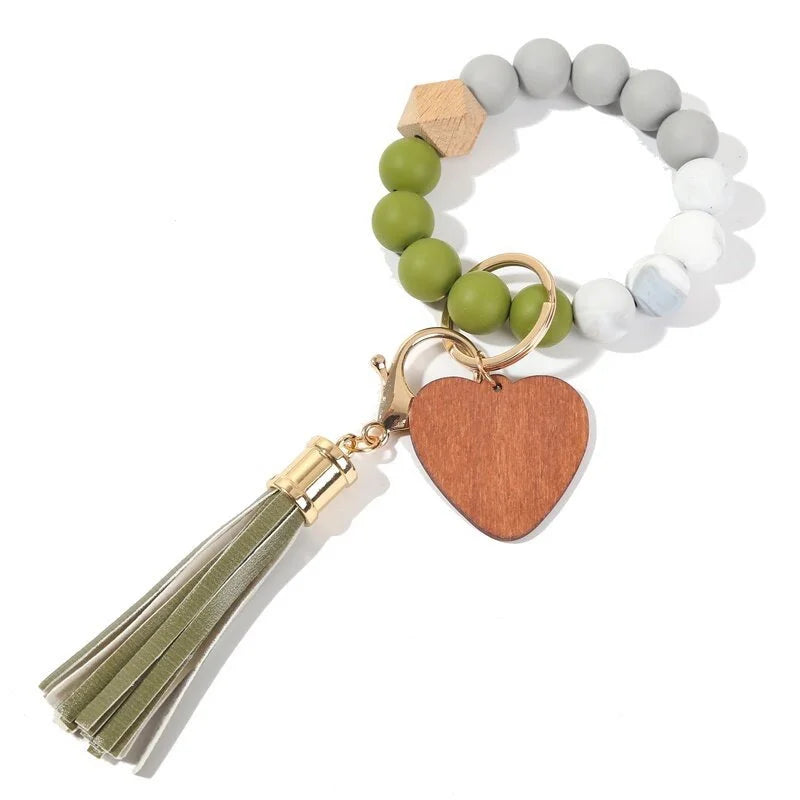 Silicone Keychain For Keys Tassel Wood Beads Bracelet Keyring For Women Accessories Multicolor Keychain Wholesale Hot Sale 2022