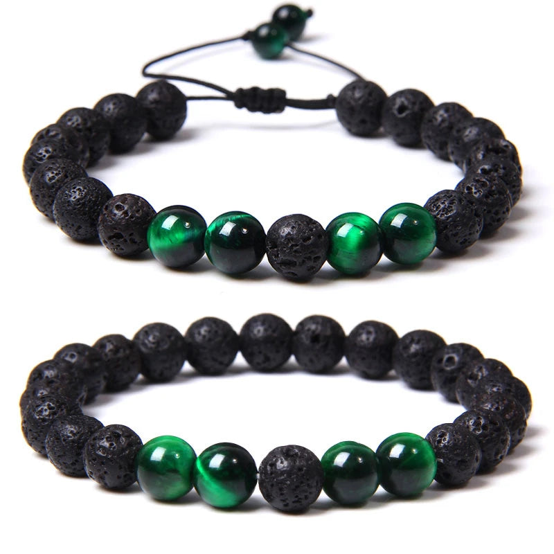 Tejesa 2pcs Men Bracelet 8mm Natual Stone Tiger Eye Beads Bracelet Round Onyx Beaded Adjustable Bracelet Jewelry Women Men