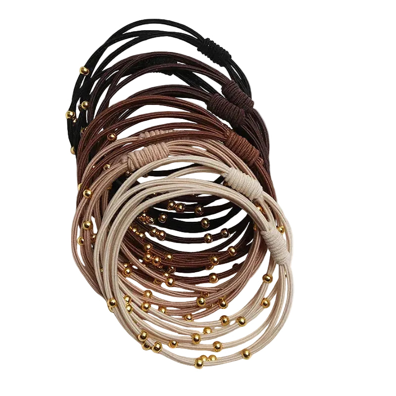 Tejesa 10PCS Korean Women Elastic Hair Rubber Bands  for Girs /Golden Plated Beads Hair Scruchies Hair Tie/Holder