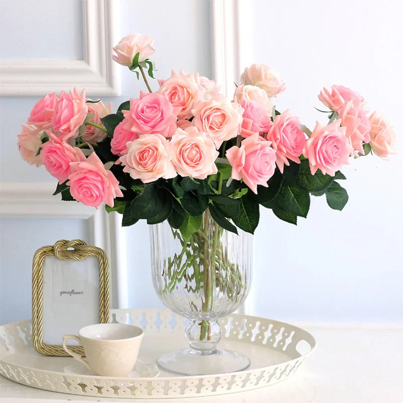 15Pcs/lot High Quality Artificial Flowers Decor Rose Latex Flower Home Decoration Real Touch Rose Wedding Bridal Bouquet Flower