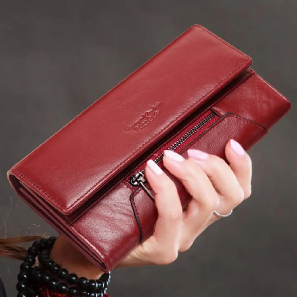 2022 Fashion Women's Wallet Genuine Leather Coin Purse RFID Anti-thef Card Holder Classic Female Hasp Clutch With Cell Phone Bag