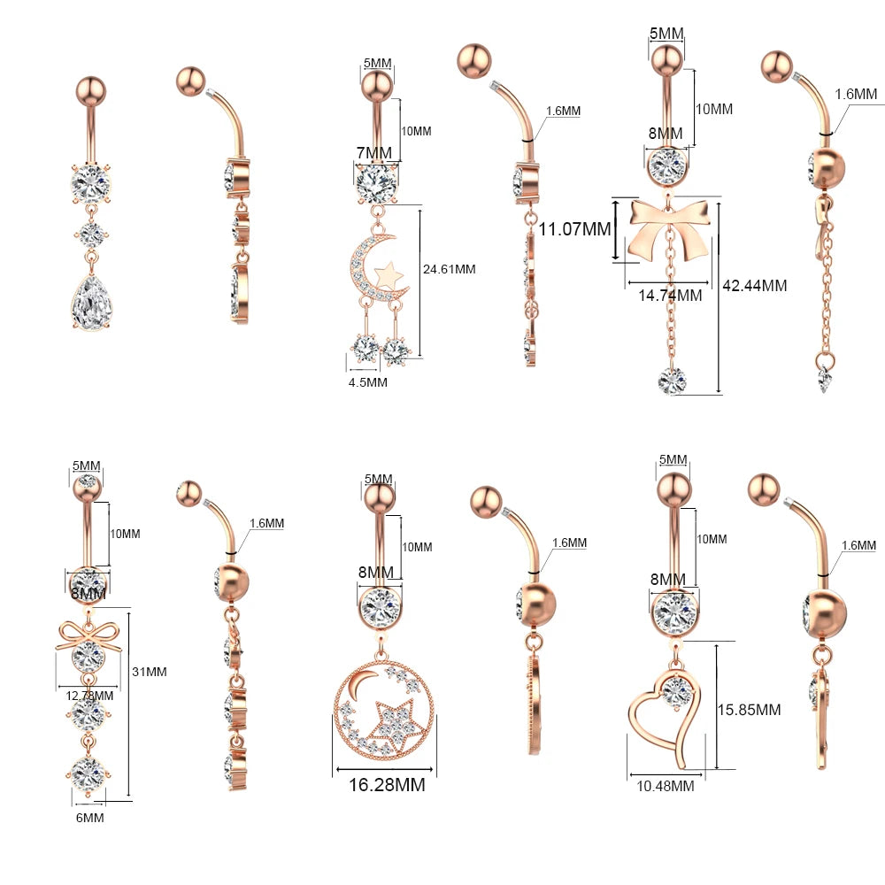 Heart Love Navel Belly Button Rings Devil Moon Butterfly Bow CZ Belly Piercing Ombligo Oreja Stainless Steel Body Jewelry Women