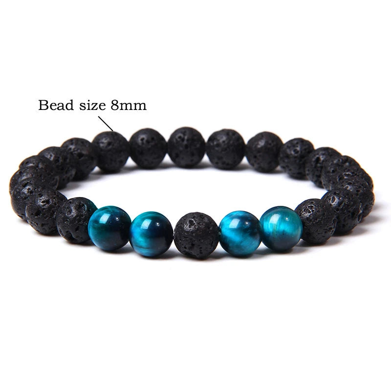 Tejesa 2pcs Men Bracelet 8mm Natual Stone Tiger Eye Beads Bracelet Round Onyx Beaded Adjustable Bracelet Jewelry Women Men