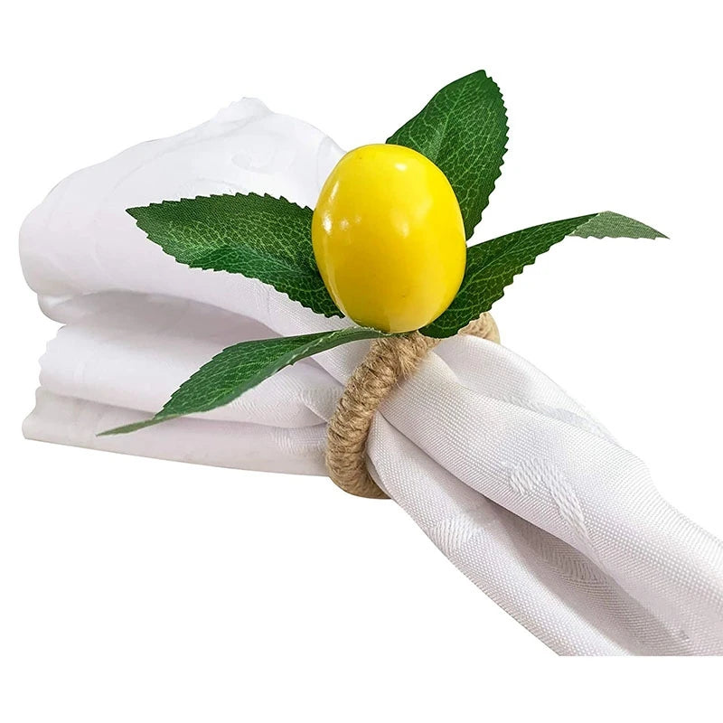 Hemasa 10PCS Handmade Napkin Rings /Yellow Faux Lemon  Napkin Rings for Wedding /Dinner/ Party
