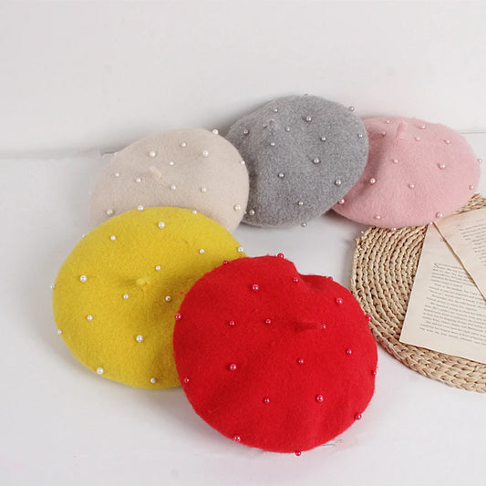 2-6Years Fashion Princess Baby Girls' Lovely Pearl Beret, Multiple Colors Princess Style Hat for Spring Autumn Winter