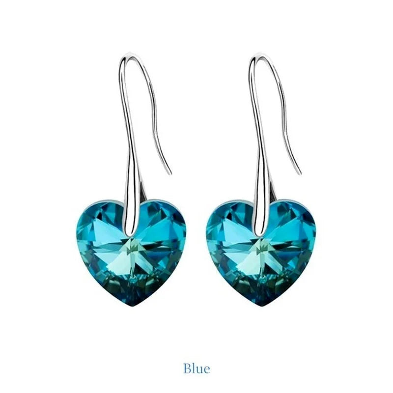 Fashion Drop Earrings Hanging Hearts Crystals for Women Party Hot Silver Color Ear Jewelry Friends Gift