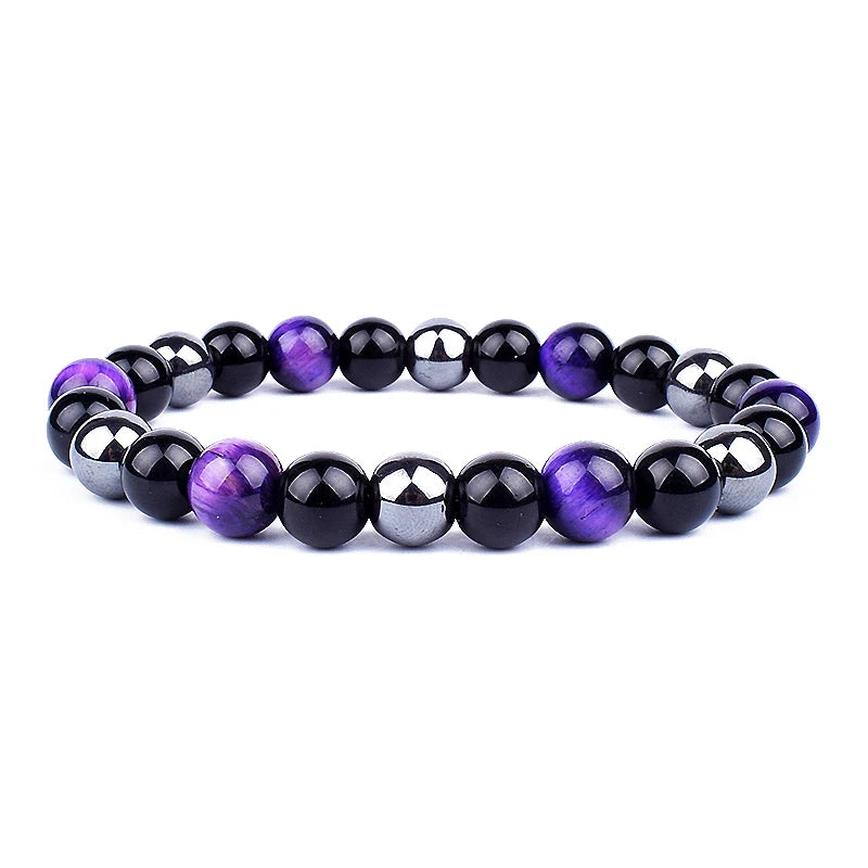Heamasa Natural Black Obsidian Hematite Tiger Eye Beads Bracelets
