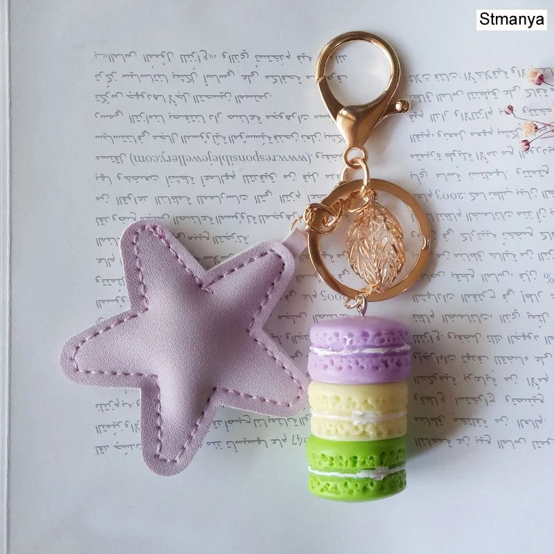 New Cake Key chain fashion car Key Ring Women bag charm accessories France Cake Macarons with Eiffel Tower Keychain gift Jewelry