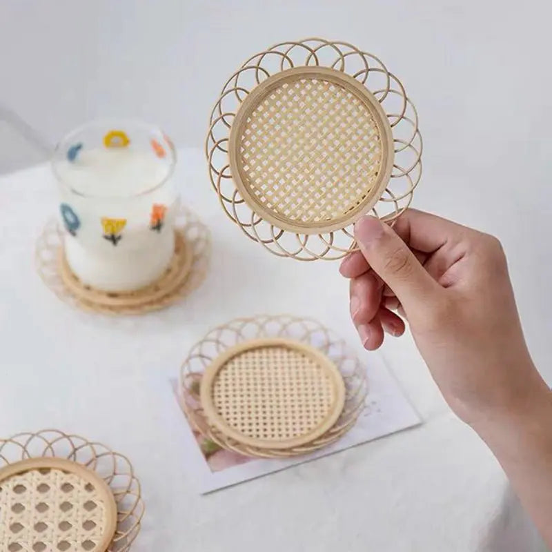 Hemasa Rattan Hand-Woven Coaster Teapot Placemat  for  Dining Table (Set of 4)