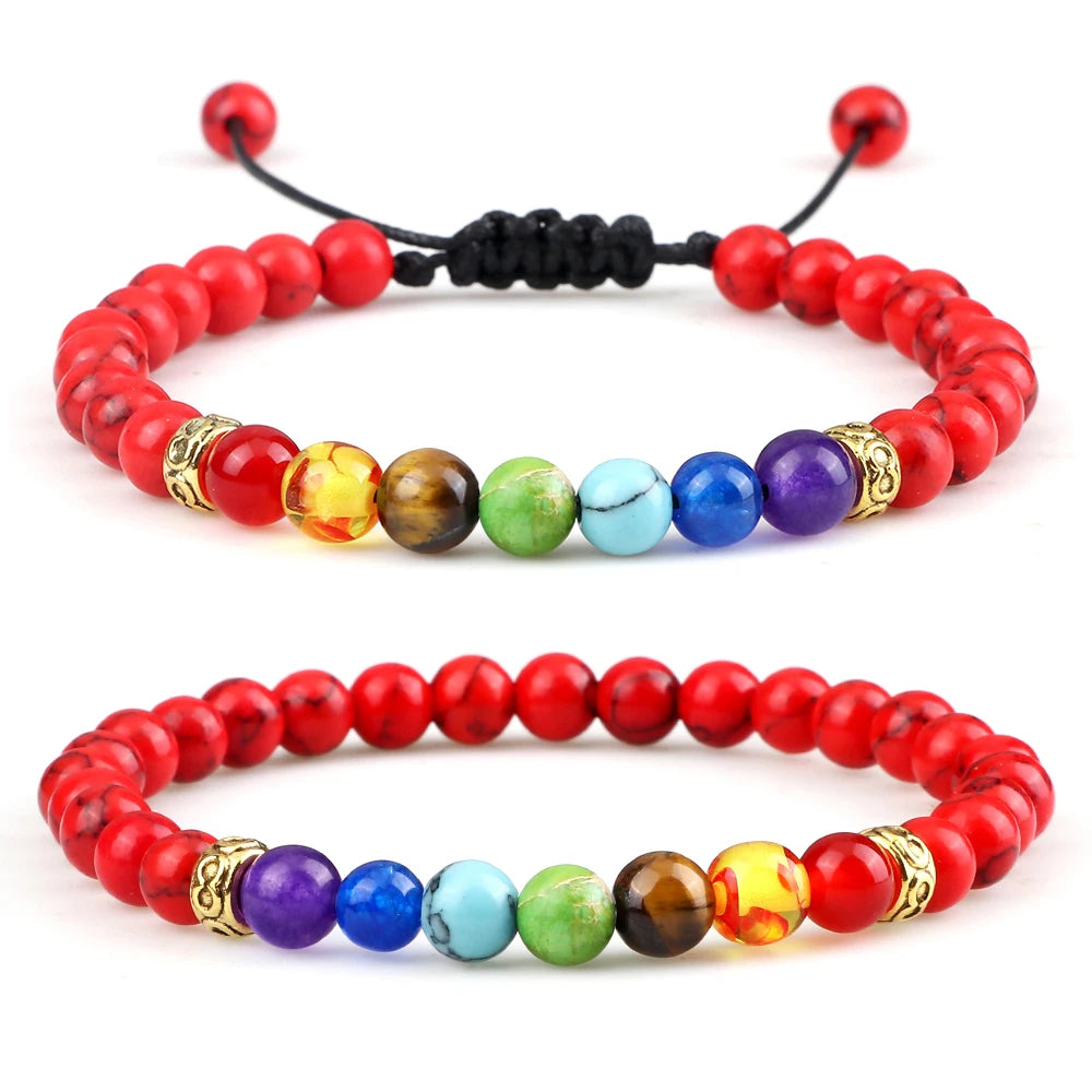 Lucky Red Beads Braid 7 Chakra Bracelets Men Natural Stone Reiki Prayer Stretch Bracelets Couples Distance Bangles Women Jewelry