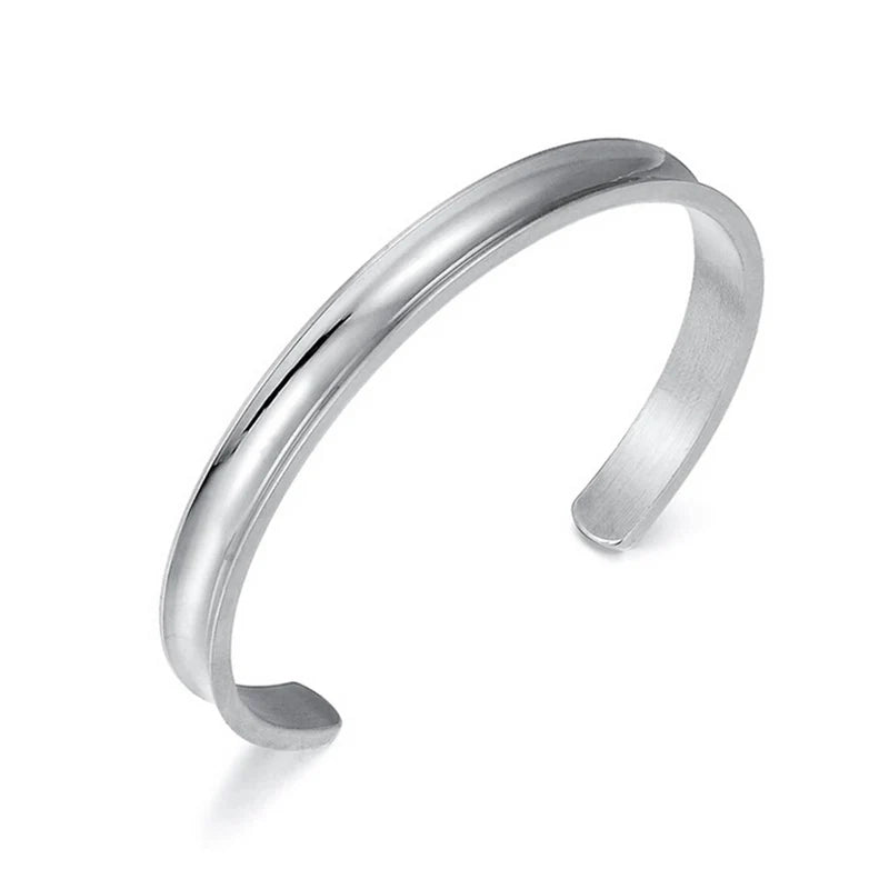 Stainless Steel Hair Band Bracelet C-Shaped Open Concave Arc Groove Rubber Band Gold Silver Color Titanium Steel Cuff Bangle