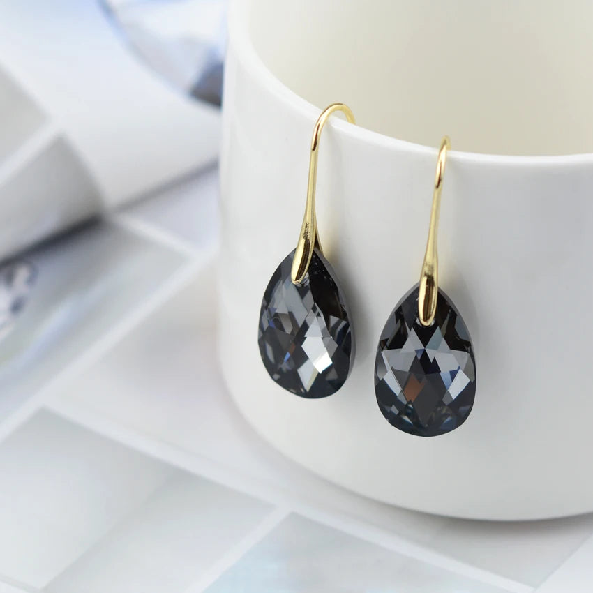 Korean Pear-shaped Drop Earrings Genuine Crystal from Austria Rhinestone Dangle for Women Party Silver Color Big Pendant Jewelry