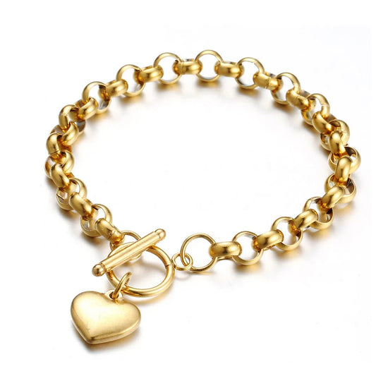 Tejesa Stainless Steel Keel Chain Puff Heart Charms  with  Toggle Bracelets