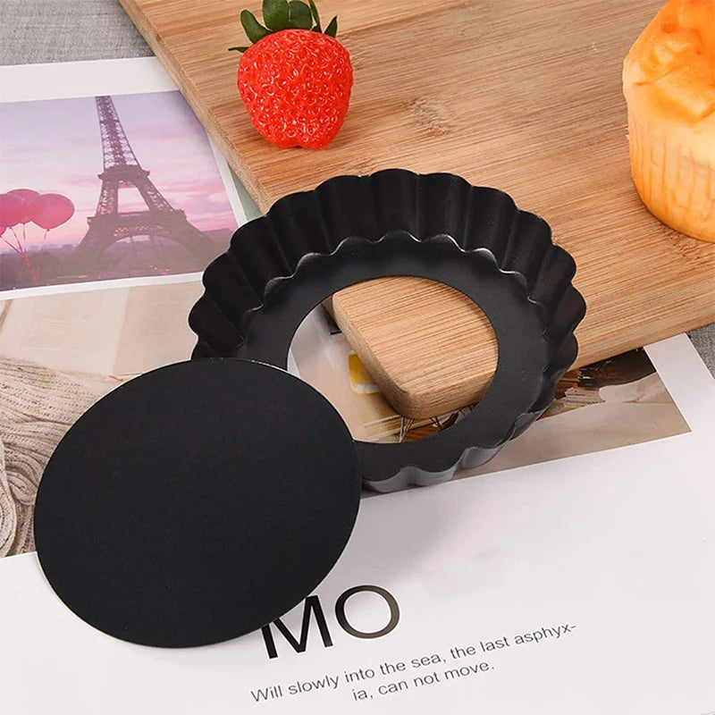 Tejesa 10cm Mini Pie Muffin Cupcake Pans Non-Stick Tart Quiche Flan Pan Molds Pie Pizza Cake Mold Removable Loose Bottom Round Bakeware
