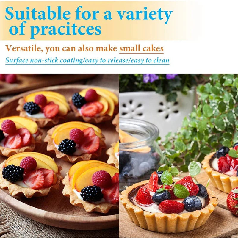 Tejesa 5/10Pcs Nonstick Ripple Egg Tart Mold Flower Shape Reusable Stainless Steel Cupcake Muffin Cake Mold Baking Cup Tartlets Pan