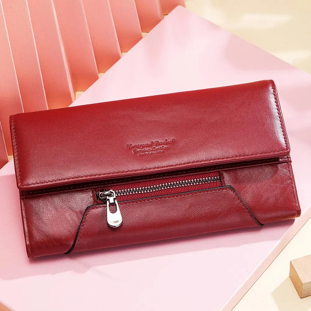 2022 Fashion Women's Wallet Genuine Leather Coin Purse RFID Anti-thef Card Holder Classic Female Hasp Clutch With Cell Phone Bag