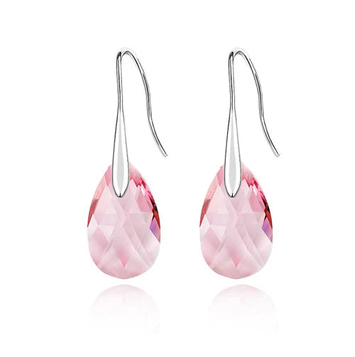 Korean Pear-shaped Drop Earrings Genuine Crystal from Austria Rhinestone Dangle for Women Party Silver Color Big Pendant Jewelry